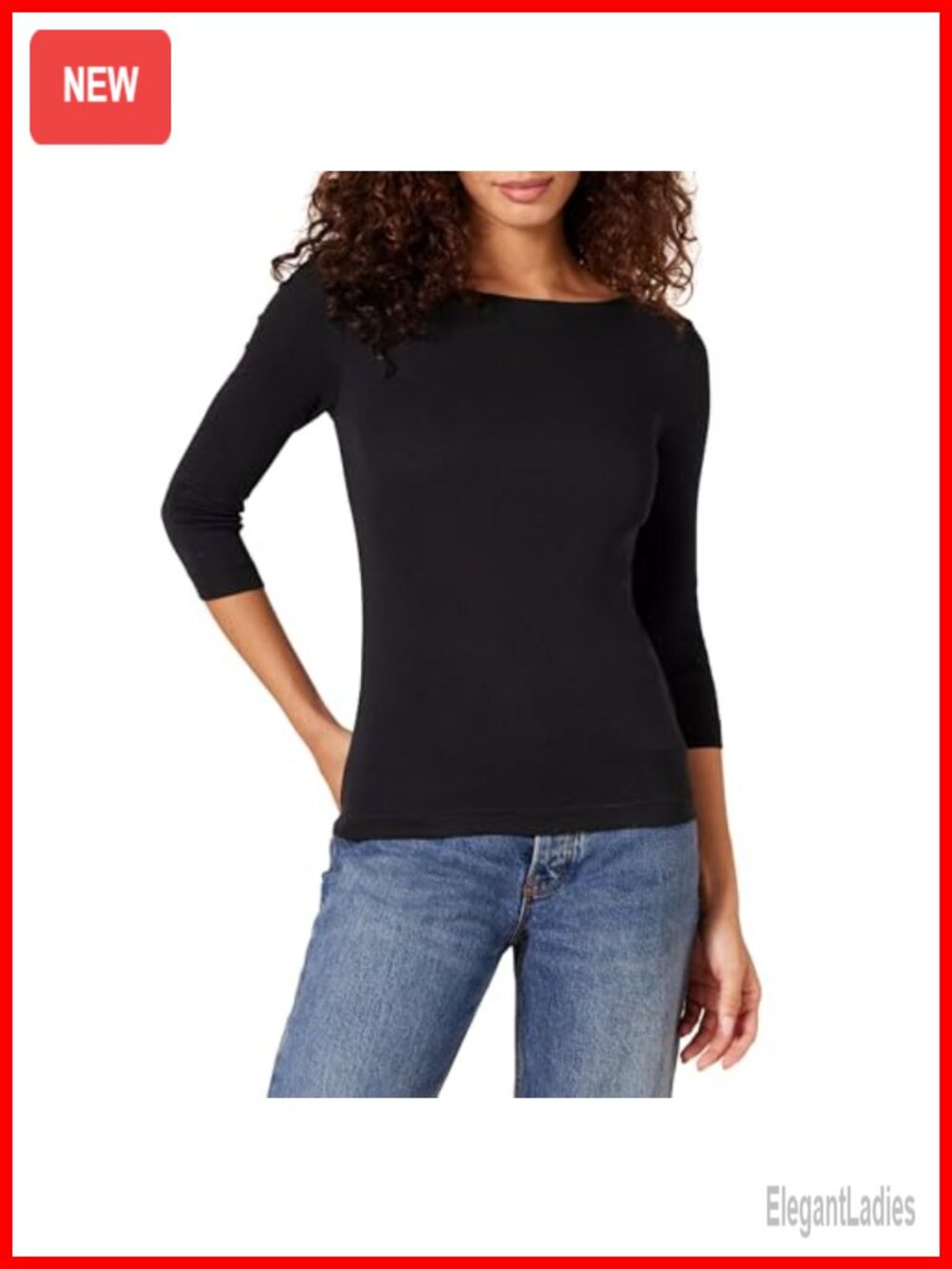 Women's Slim Fit 3/4 Sleeve Boat Neck Cotton Modal T-Shirt